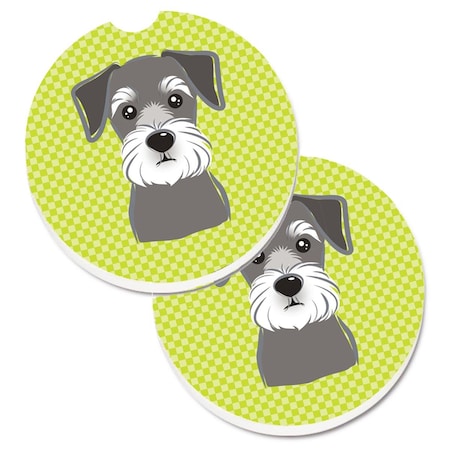 Carolines Treasures Checkerboard Lime Green Schnauzer  Cup Holder Car Coaster, PK2 BB1268CARC